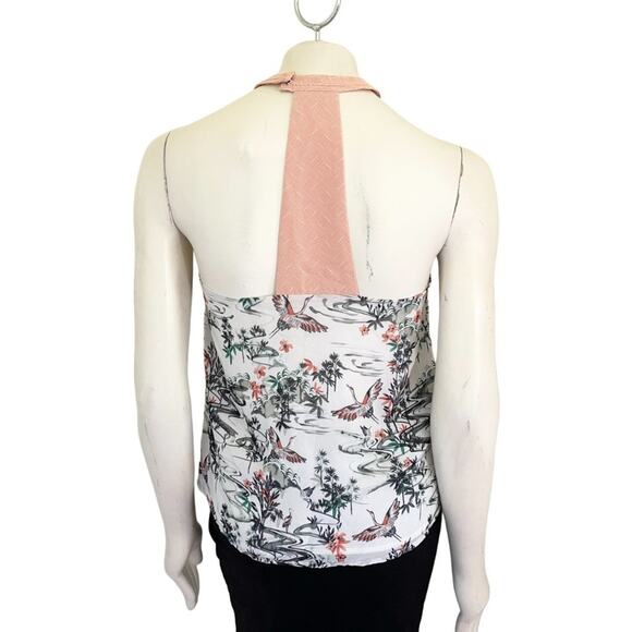 H&M Asian Garden Crane Bird Print Halter T-back Blouse SZ 6 - Picture 8 of 12